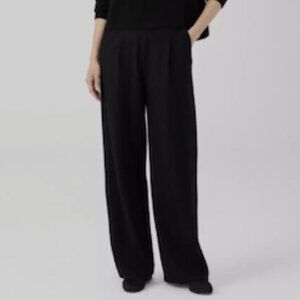 Eileen Fisher Boiled Wool Jersey Pleated Wide-Leg Pant Black